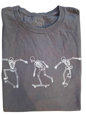 Full Tilt Skeleton Skateboard Graphic T-Shirt Black Cotton Tee Size L